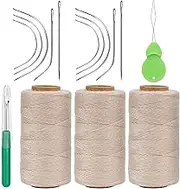 Lusecarl Needle and Thread for Hair Extensions 3 Rolls Hair Weave Sewing Threads with 10 Pcs C J I Shape Curved Upholstery Needles for Hand Sewing, Hair Extensions, Making Wigs DIY (10+3, Blond)