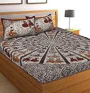Marusthali Indian Style Bed Sheets Traditional dandiya bedsheet King Size sanganeri Print Bed Sheet Rajasthani Cotton Bed Cover 144 tc Jaipuri Print Bedspread 90 x 100 inches (Maroon Dandiya)