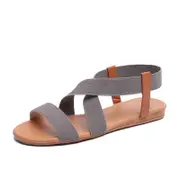 Nevenka Elastic Ankle Strap Sandals for Women Summer Strappy Shoes-Grey