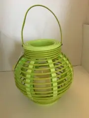 Lantern Lime Green Plastic Rattan Decoration Round 26 1/2" Battery Light NEW