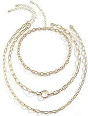 [Generic] Punk Layered Paperclip Link Chain Necklace 3 Pcs Chunky Metal Chain Choker Necklace Prom Party Festival Jewelry for Women and Girls