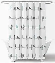 Lush Decor Rowley Birds Shower Curtain, 72” W x 72” L, Blue & Gray - Colorful Floral Bird Pattern - Whimsical & Playful Bird Shower Curtain - Farmhouse, Coastal, & Boho Bathroom Decor