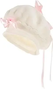 [OATIPHO] Berets Bow Beret Hat Fashion Beret Stylish Beret Outdoor Hat Skin-Friendly Hat Hats Wool Hat Hat Vintage Wool Beret Hat Women Hat Beret Hat Kawaii Hair Accessories Pink