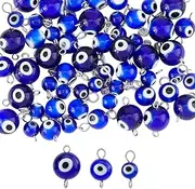 SUPERFINDINGS 60Pcs 3 Sizes Evil Eyes Connector Charms 6/8/10MM Turkish Purple Eye Charm With Double Loops Purple Round Evil Eye Links Pendants for DIY Jewelry Making