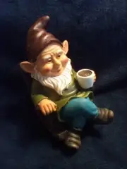 Owmell Drinking Coffee Garden Gnome Statue Decoration 7.3" Gnome
