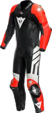 Dainese Mugello 3 D-air, leather suit 1pcs. perforated , color: Black/Neon-Red/White , size: 60