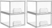 4 Pack Clear Stackable Storage Drawers, 4.4'' Tall Acrylic Bathroom Makeup Organ