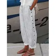 Women's Cotton Linen Pants Tapered pants Chinos Fashion Streetwear Full Length High Waist Striped Pocket Elastic Waistband Comfy Soft Comfortable Micro-elastic