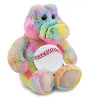 DolliBu Rainbow Sitting Alligator Stuffed Animal with Baseball Plush - 9 Inches