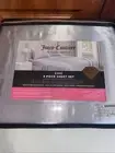 Juicy Couture Home King Size Satin Damask Bed Sheet Set 4 Piece Grey New
