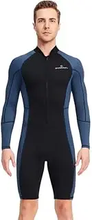 SANANG Men's Wetsuit One-Piece Long-Sleeved Sunscreen Swimsuit 1.5mm Neoprene Snorkeling Surfing Warm Swimming Quick Dry Shorts Suit