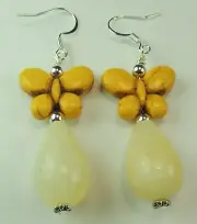 Briolette Yellow Jade Yellow Howlite Butterflies Earrings Handmade Jewelry