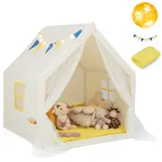 Costway Play Tent Castle Playhouse Indoor Toys Girls Boys Gifts w/Lights & Cotton Mat Beige