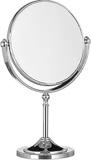 Relaxdays Magnifying Vanity Mirror, Round Standing Makeup Mirror, Cosmetics, Two-Sided, HWD: 28x18x10cm, Silver