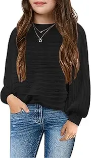 [Fessceruna] Girls' Jumper Knitted Long Sleeve Sweater Cozy Basic Cute Pullover for Winter