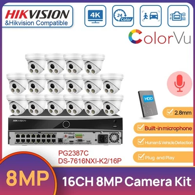 Hikvision 16Channel 16POE 4K NVR 8MP ColorVu MIC POE Camera Security System Kit