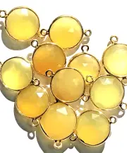 12 Yellow Chalcedony Round Faceted Gold over Sterling Double Bezel Connector
