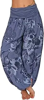 [Generic] Dress Yoga Pants for Women Boho Comfy Hippie Loose Lightweight Pajama Pants for Summertime (Dark Blue-3, S)
