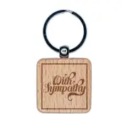 With Sympathy Elegant Text Engraved Wood Square Keychain Tag Charm