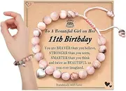 [Yeesabella] Natural Stone Bracelet,11 Year Old Girl Birthday Gifts,Daughter Granddaughter Niece Birthday Cards Presents,Crystal Healing Girls Pink Zebra Bracelets