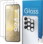 [2 +2] Galaxy S24 5G 2 Pack 2.5D Tempered Glass Screen Protector + 2 Pack HD Camera Lens Protector 9H Hardness Tempered Glass for Samsung Galaxy S24 5G (6.1")