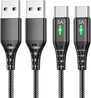 [GDSanlian] 2-Pack USB A to USB C Fast Charging Cable 5A with LED Indicator | High-Speed Data Transfer, 2M Nylon-Braided Sync Cord for Samsung/Google Pixel/Huawei | Durable Black Phone Charger Cables