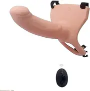 DRTBAC SM Strap on Silicone Hollow Dildo with Adjustable Harness, 10 Frequency Vibration Delay Penis Enlargement Sleeve Strap-on Dildos Set Sex Toys for Men(Flesh)