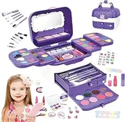 Washable Makeup Toy Kit, Little Girls Makeup Set, Princess Makeup Toys, Toddler Makeup Set with Mirrors, Makeup Playset for Children, Play Makeup for Girls 3-12 Years, Teen Christmas Gift Makeup