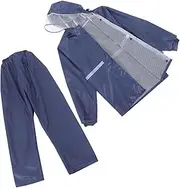 [Beavorty] Reflective Motorcycle Bicycle Rain Suit Set Split Double Layer Adult Unisex Raincoat and Rain Pants for Outdoor Activities Night Safety Navy