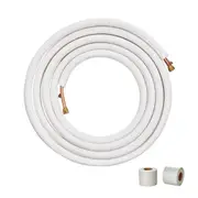 7620mm Mini Split Line Set, 9.5 & 15.9mm O.D Copper Pipes Tubing and Triple-Layer Insulation, for Mini Split Air Conditioning Refrigerant or Heating Pump Equipment & HVAC with Wrapping