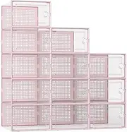 Kuject X-Large Shoe Storage Boxes Organizers for Closet 12 Pack, Fit Size 11,Clear Plastic Stackable Sneaker Containers for Entryway, Space Saving Shoe Rack,Substitute for Drawer Organize Unit, Pink