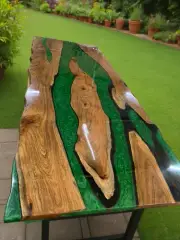 Green Epoxy Resin Coffee Table Top, Live Edge Resin Table, Home Decor