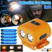 Magnetic LED Sensor Headlamp Hat Cap Clamp Light USB Rechargeable Wrist Lamp