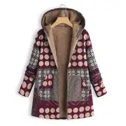 Nevenka Womens Winter Printed Fleece Jacket Casual Sherpa Lined Fuzzy Jacket-RedSquare