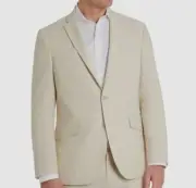 Kenneth Cole Reaction Men's Beige Slim-Fit Stretch Linen Suit Jacket Size 44L