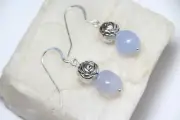 Chalcedony Blue 9mm Free Form Gemstone .925 Sterling Silver Earrings 1 1/2"
