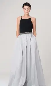 Aidan Mattox Black Silver Embellished Jersey Taffeta Ballgown - Size 6 NWT $485