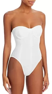 Norma Kamali L50852 Womens White Corset Mio One Piece Swimsuit Size L