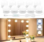 LED Vanity Lights for Mirror, USB-Powered Hollywood Makeup Light with 10 LED Bulbs, 5 Modes & 10-Level Dimmer, 3200K–6500K Stick-On for Salon-Quality Glow