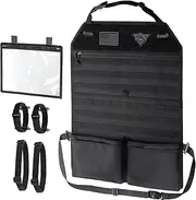 WYNEX Car Seat Back Organizer with Sling Rack, MOLLE Backseat Cover Protector with Visual Pocket and Patch, Universal Fits Vehicles, F150, Jeeps, Pickups, and Trucks, for Road Trips