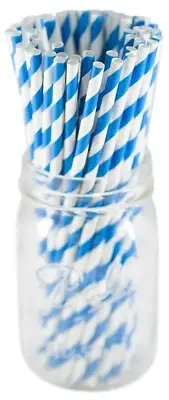 500 Blue Stripe 7.75 Inch Biodegradable Eco-friendly Paper Straws Bulk, Wrapped