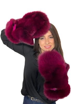 Fox Fur Mittens Saga Furs Burgundy Color Fur Gloves Winter Mittens Over Wrists