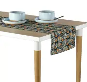 Orange & Blue Floral Plaid Table Runners - 12"x72" or 14"x108"