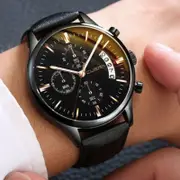 Veile Studios Men Leather Watch Faux Chronograph Date Quartz Business Casual Multi A Watches