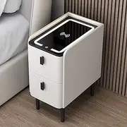 LED Light Smart Bedside Table with Storage Drawer and USB Charging Port White Nightstand Furniture for Bedroom Small and Narrow Nightstand with Drawer Ideal for Bedroom Decor and Organizatio