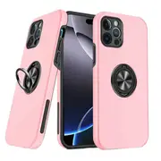 For Apple iPhone 15/ 14/ 13 Silicon With Ring Stand Shockproof Case Heavy Duty Protective Back Cover (Pink)