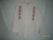 Tuxedo Shirt, Embroidered, Raspberry Geometric Design, Men's Small