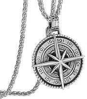 [TYMONT] Nautical Compass Pendant for Men And Women Traveler, Viking Vintage Stainless Steel Compass Round Pendant Necklace