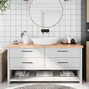 Bathroom Countertop Light Brown Solid Oak Wood 160x40x4 cm Treated Top with Live Edge and Natural Finish for Vanity or Multi-Use