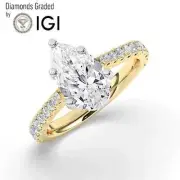 Pear Solitaire Labgrown Diamond Engagement Ring 14k Yellow Gold 2.60 Ct D VVS2